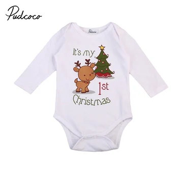 christmas baby romper newborn infant baby boys girls cartoon deer Christmas tree print long sleeves Innrech Market.com