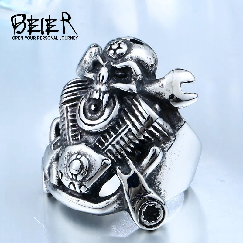 BEIER 316L Hot Sell 316LStainless Steel Winged Motorcycle Skull Biker Cool Punk Ring Jewelry BR8-410 | Украшения и аксессуары