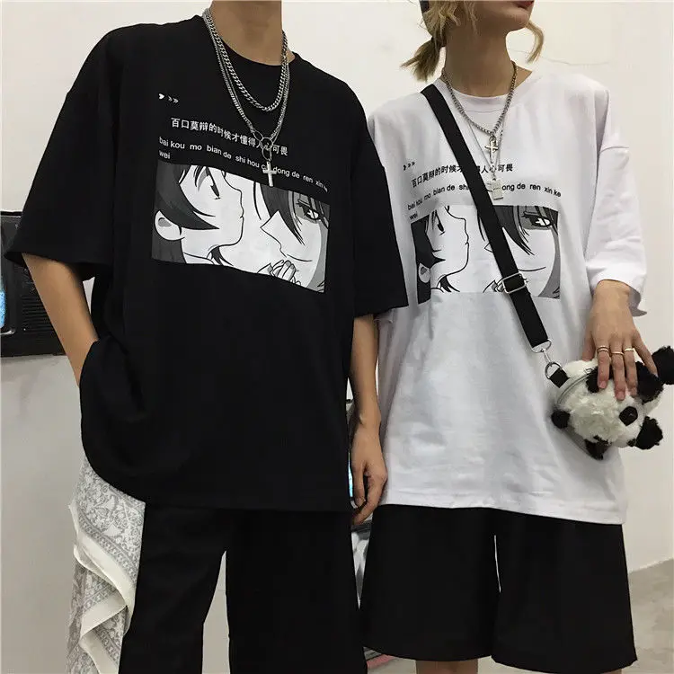 

Summer Clothing Fashion Couple Streetwear T-shirt Korean Ulzzang Harajuku Vintage Print Short Sleeve T-shirts Women Loose Tshirt