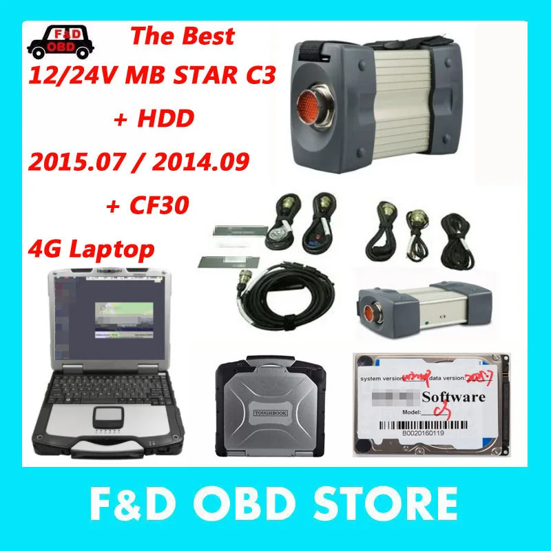 Best mb star c3 With CF-30 High Quality MB Diagnostic Multiplexer Tester MB Star C3 with software HDD installed well in CF 30