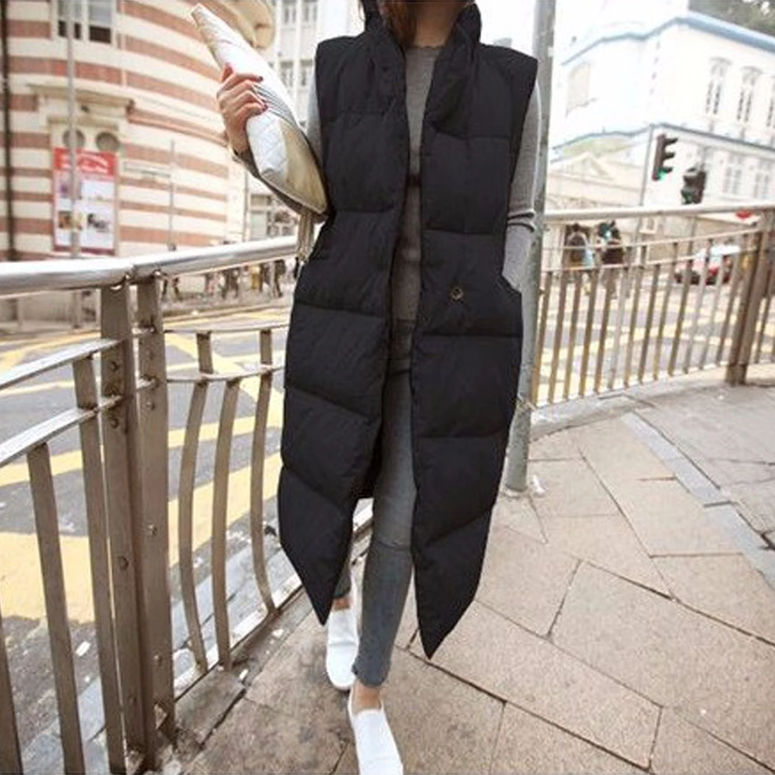 Charming Autumn Winter Women Waistcoat Sleeveless Cotton Vest Jacket Long Cotton Vest Down Coat