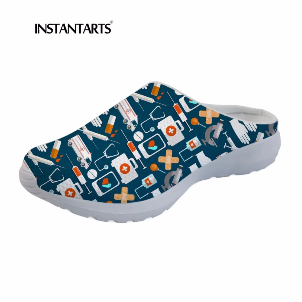 

INSTANTARTS Nurse Sandals Women Summer Home Flats Shoes 3D Cute Cartoon Nurse Print Air Mesh Platform Casual Slippers for Ladies