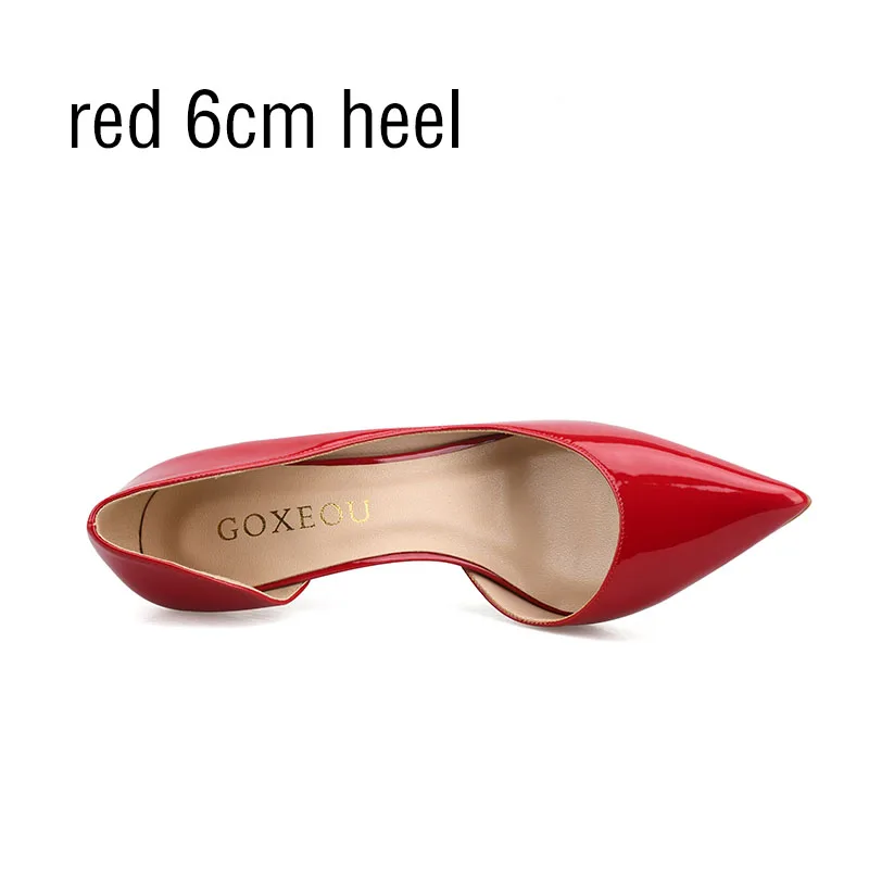 GOXEOU/; женская обувь; пикантные туфли на высоком каблуке с острым носком без шнуровки; свадебные офисные туфли из лакированной кожи ручной работы; ; большие size32-46 - Цвет: red 6cm heel