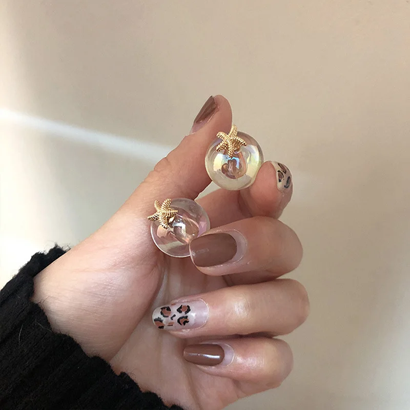 

Cute Women Stud Earrings Fashion Jewelry Earrings Transparent Bubble Ball for women lovely star handmade Glass beads earring
