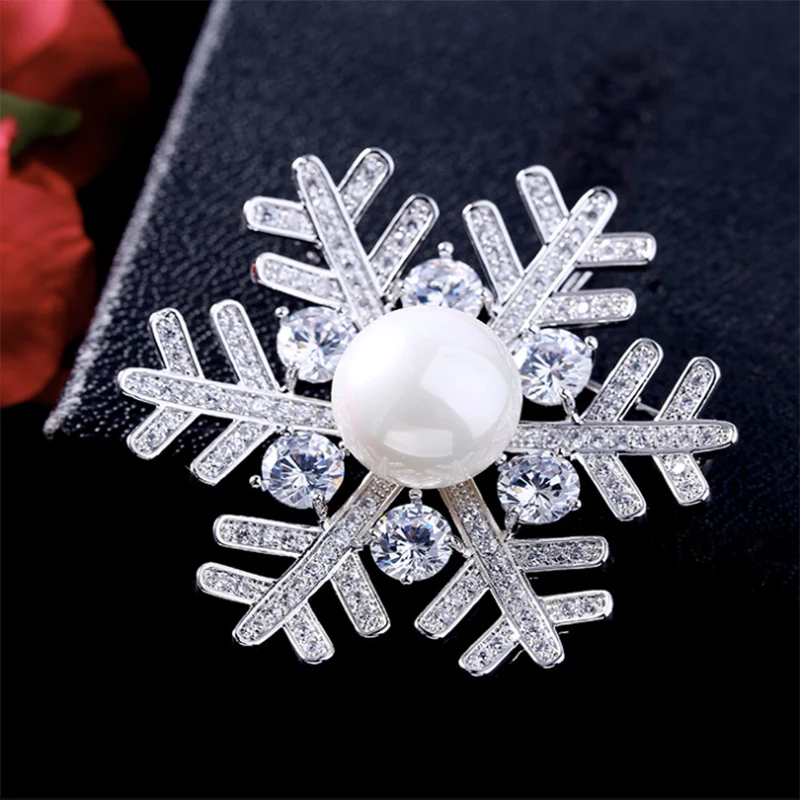 CZ Cubic Zirconia Snowflake Brooch Broach Women Dress Pin Jewelry HR00927