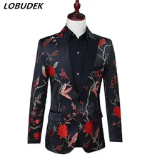 Высокое качество вышивка мужские костюмы Куртки Мода Тонкий формальное платье пальто партии выпускного вечера ведущий сценический наряд шоу одежда