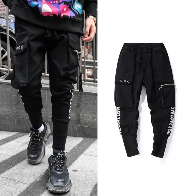 

2018 The high Street fashion pants style Men Hip hop pants casual pants Pencil splice sports fitness jogging Mens long trousers