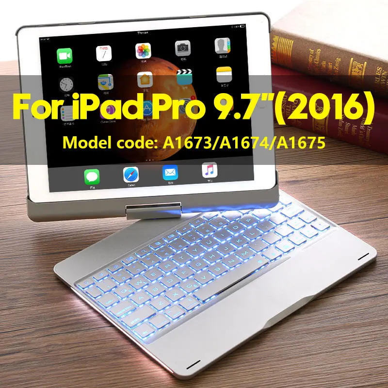 7 цветов клавиатура с подсветкой Чехол для iPad Pro 9,7 дюйма() смарт Беспроводная Bluetooth 4,0 клавиатура чехол для iPad Pro чехол 9,7" - Цвет: 7 Color silver