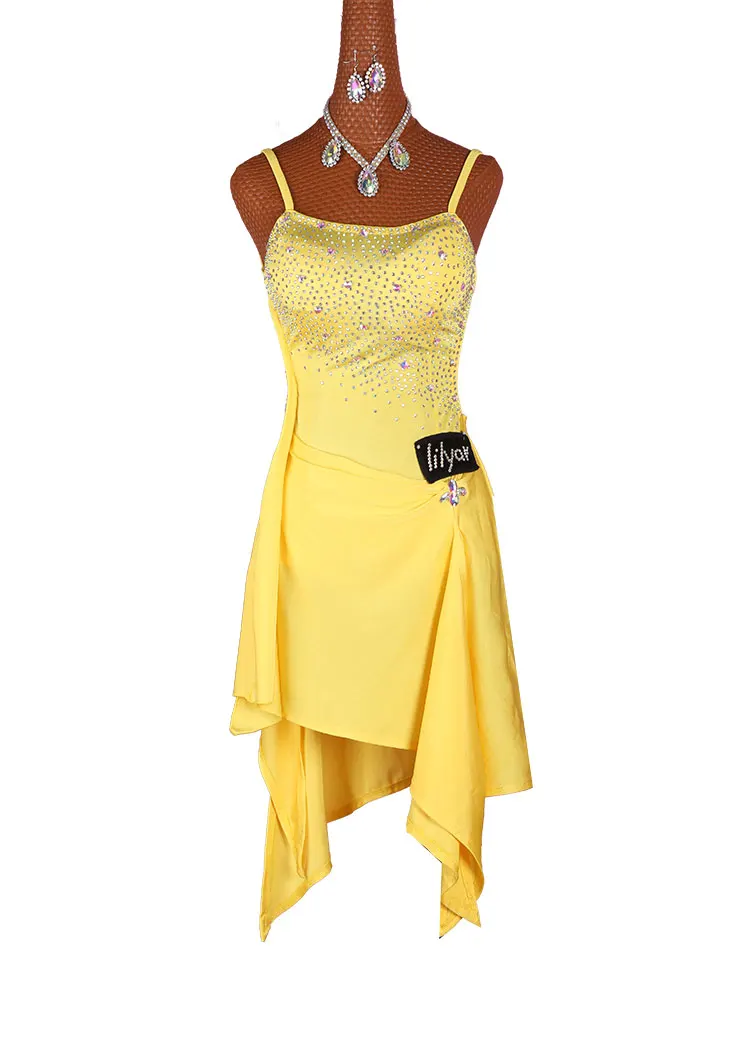 

High Quality Kids Dresses For Girls Stage Tango Ballroom Salsa Costumes Competition Latin Dance Dress Women Yellow White