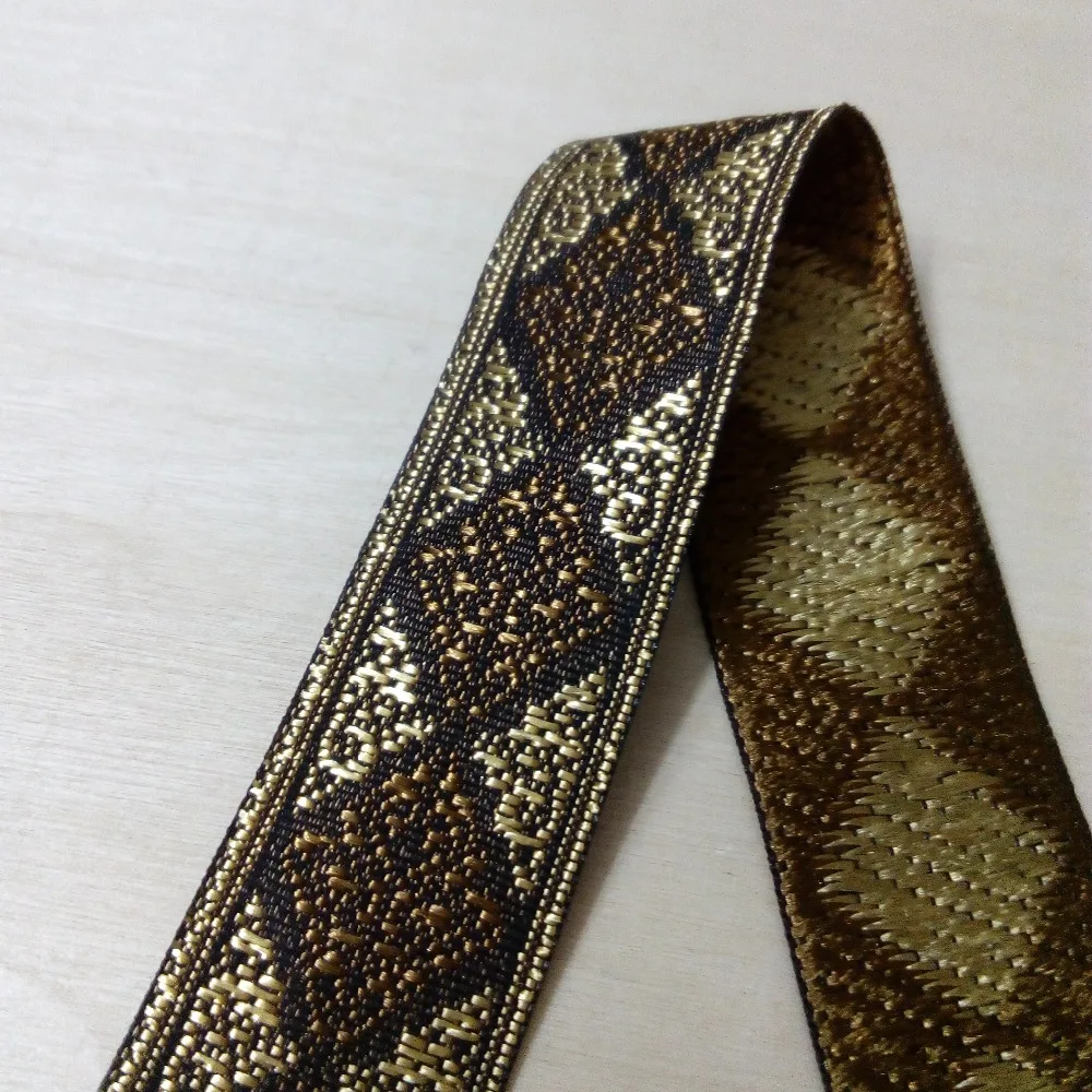 

2.5cm 25mm 1' Classic Brown Gold Coffee Shiny Moire Ethnic Diy Bedding Costume Curtain Laciness National Jacquard Ribbon Webbing