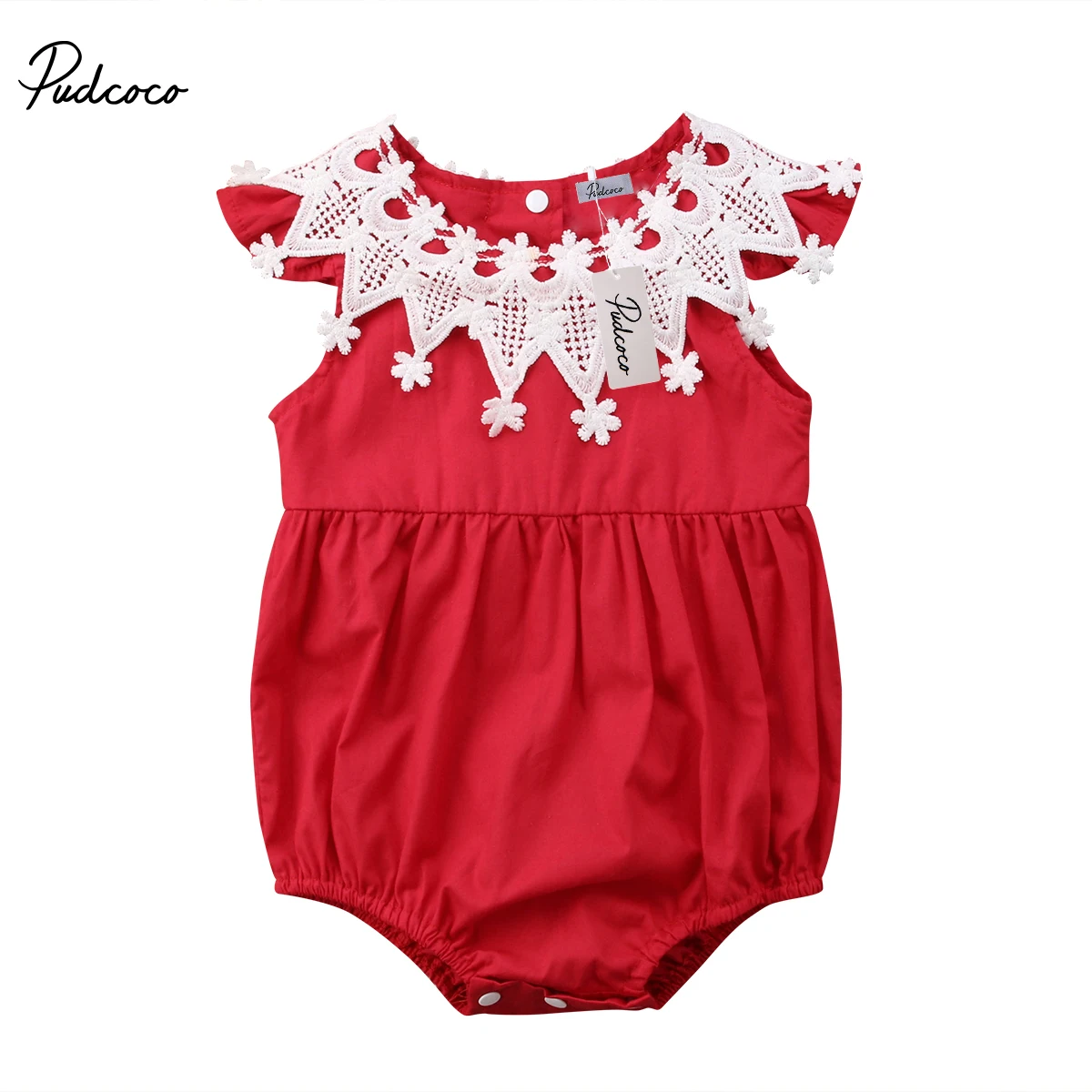 Red Yellow Bodysuits Sleeveless Summer Newborn Infant Baby Girls Lace