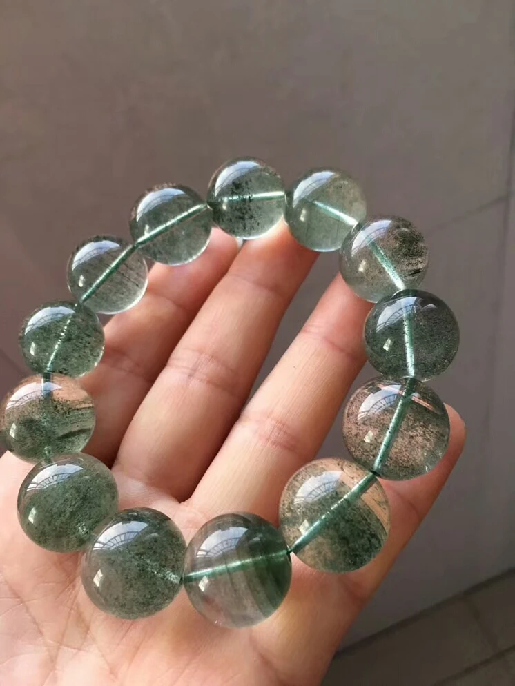 

Genuine Natural Green Phantom Quartz AAAAA Bracelets 17mm Round Beads Women Men Stretch Healing AAAAA Phantom Bangle AAAAA