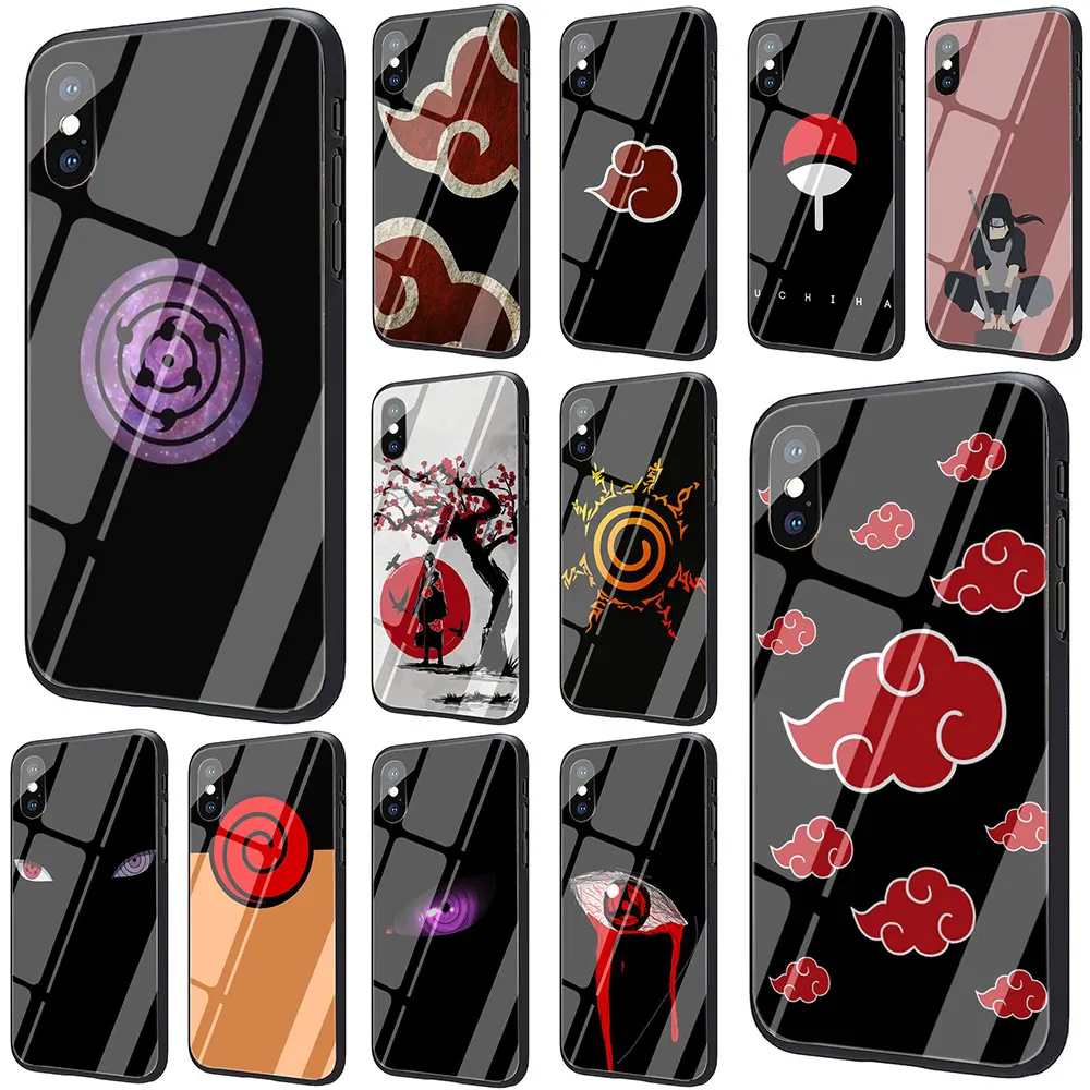 

Anime Naruto Tempered Glass TPU Black Case for iPhone 11 Pro X or 10 8 7 6 6S Plus Xr Xs Max