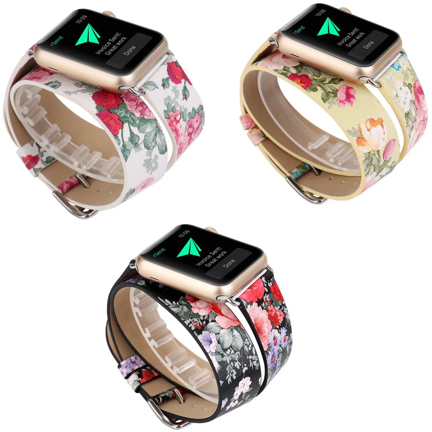 

Extra Long Double Tour Leather Bracelet for Apple Watch Band Series 1 2 3 Floral Flower Strap for iWatch 42mm 38mm Watchbands