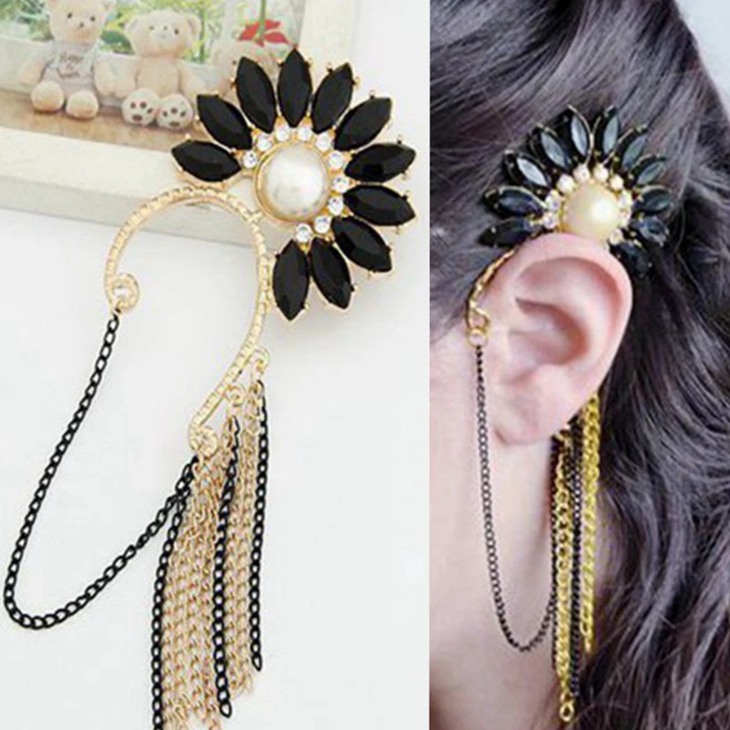 Buy 2016 Fashion Crystal Black Sunflower Chain Tassel