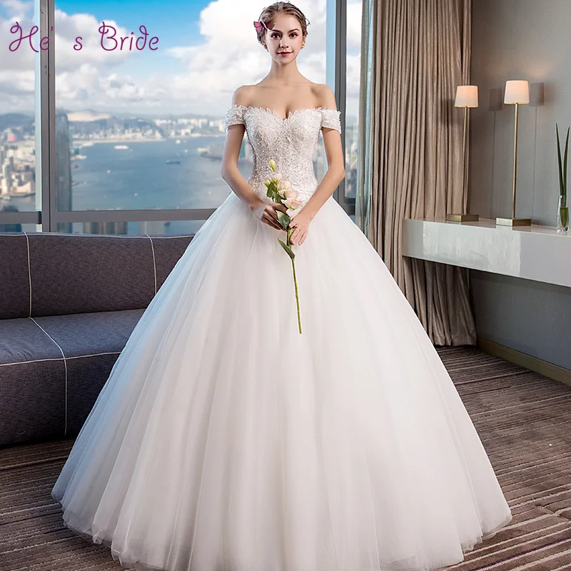 Роскошное кружевное бальное платье с вырезом лодочкой He's Bride длина до пола