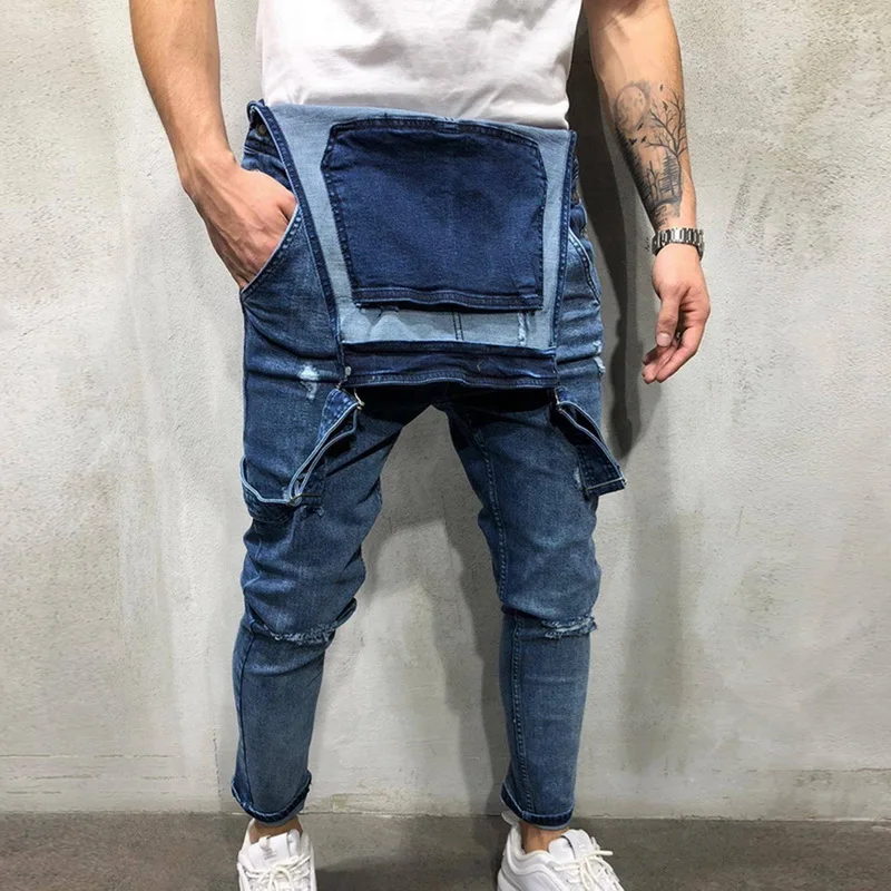 Litthing, новая мода, мужские рваные джинсы, комбинезон, высокий уличный потертый джинсовый комбинезон, Комбинезоны для мужчин, брюки на подтяжках, большие размеры