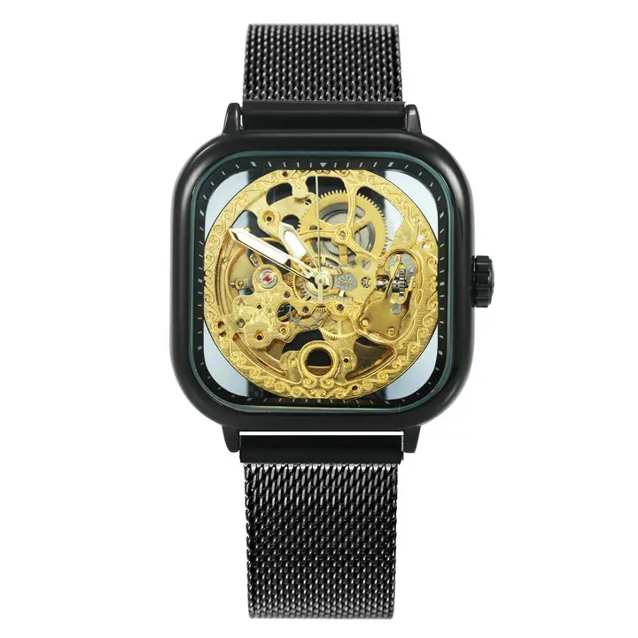 BLACK GOLDEN Новые мужские модные часы роскошные механические часы с магнитным ремешком в стиле хип-хоп повседневные часы Автоматические наручные часы - Цвет: BLACK GOLDEN