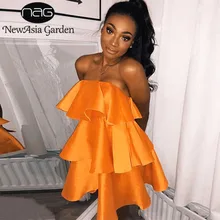 NewAsia Jardim Sexy Em Camadas Vestido de Verão Vestido Plissado Strapless Vestido Clube Vestido de Festa Mini Vestidos 2018 Vestidos Das Mulheres Vestido de Baile Elegante