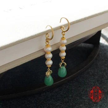 

Chinese style vintage handmade pearl Water droplets dangle earrings for Hanfu dress Accessories gift box package 6cm