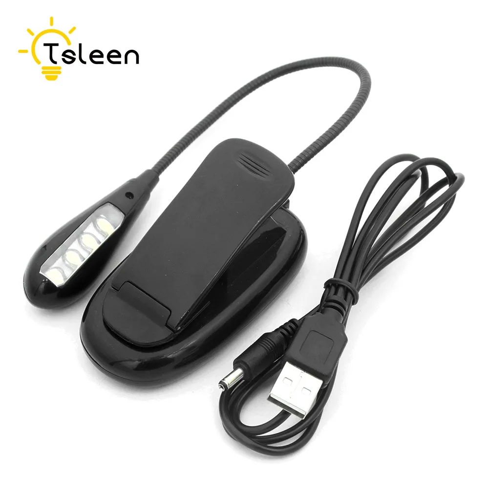

TSLEEN Hot Sale Mini Clip On LED Ebook Reading Lamp Flexible Bright Light Black Shell 4 Led Portable Rechargeable Eye-protective