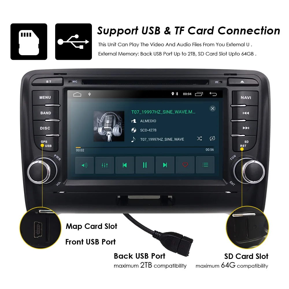 Excellent Ossuret IPS DSP 2din Android 9 Car multimedia player dvd Stereo GPS Navigation For Audi TT MK2 2006-2012 auto radio Head unit FM 21