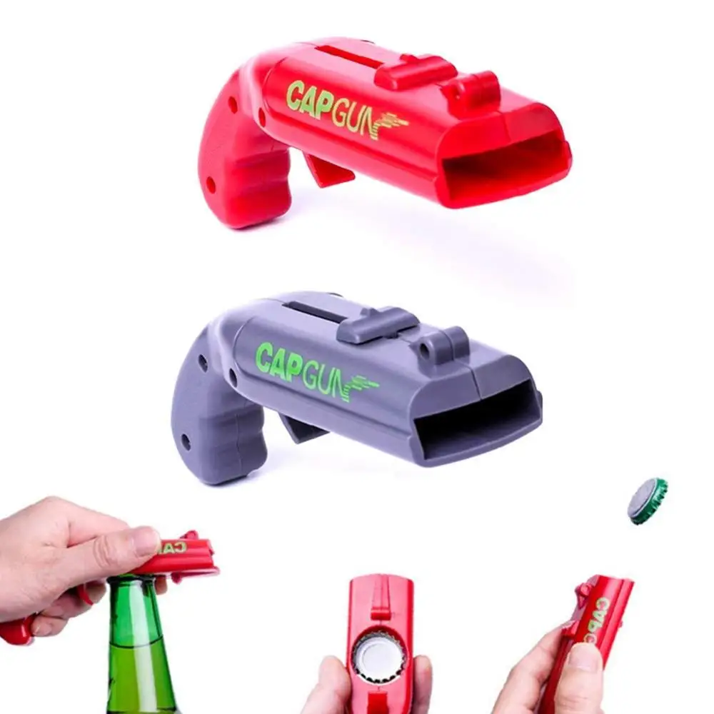 

Creative Firing Cap Gun Shape Drink Opening Shooter Spring Cap Catapult Launcher Bottle Beer Opener Cap