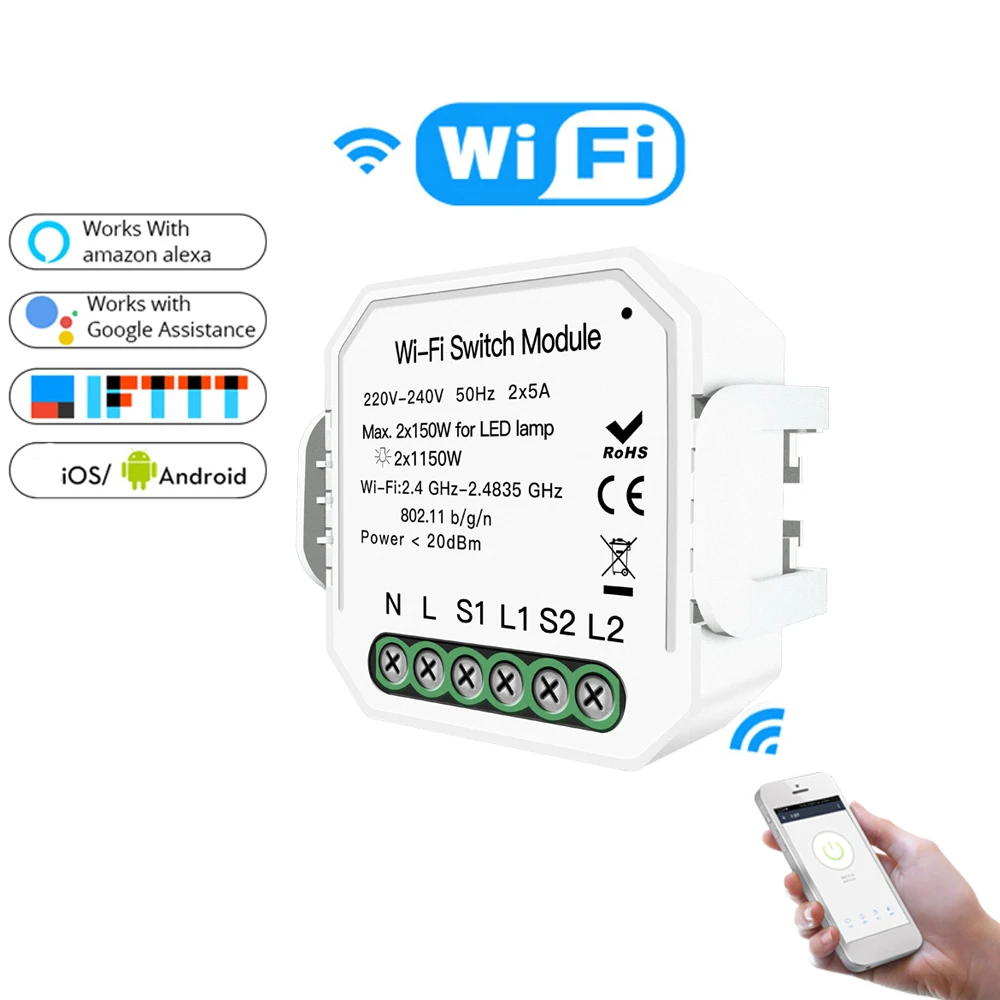 

Wifi Smart home Switch Diy Breaker Module switch 2 2-way control switch and panel intelligent switch independent control with Al