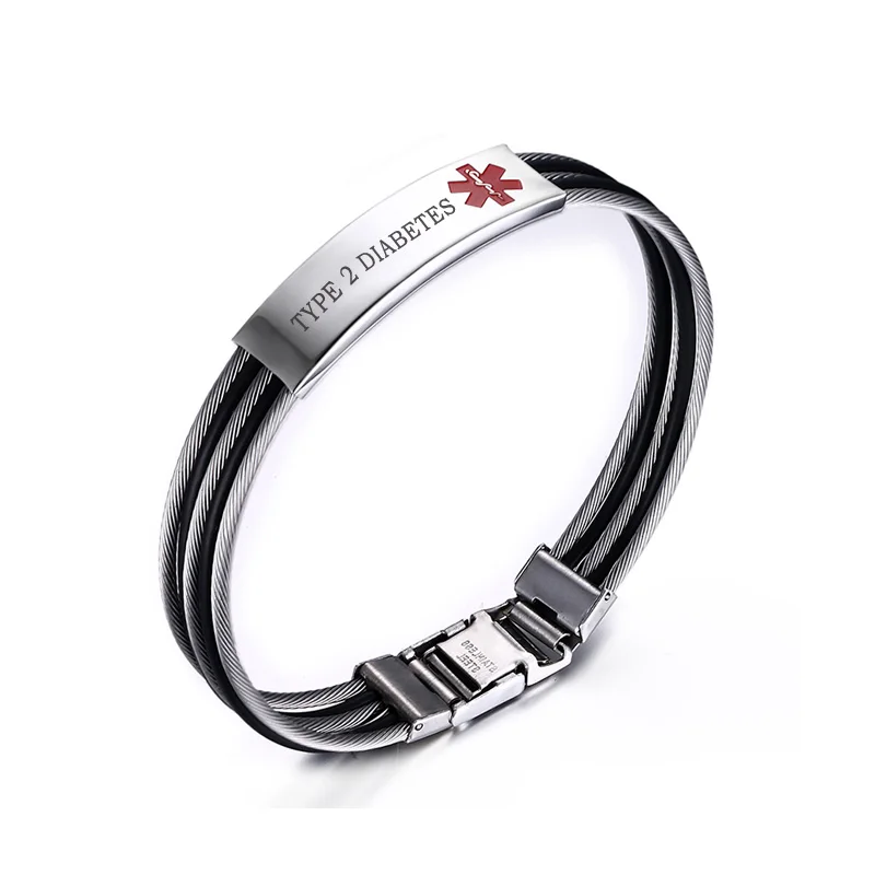 Медицинский Браслет для диабета 2 типа, идентификационный браслет для мужчин, напоминающий о любви, ювелирные изделия с эпилепсией на заказ с гравировкой - Окраска металла: TYPE 2 DIABETES