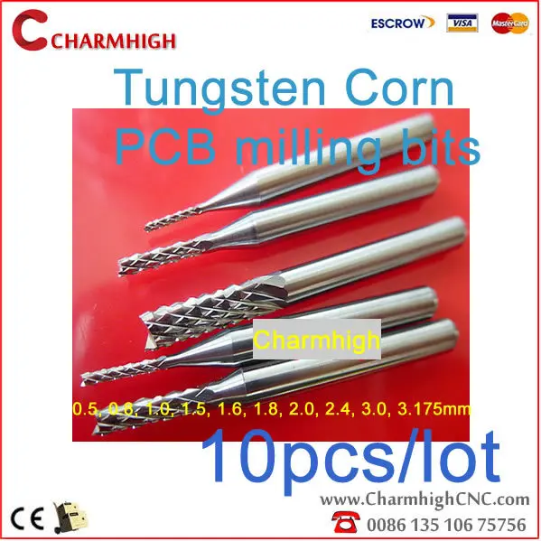 

10pcs/lot Tungsten Corn PCB milling bits end mill, Cutting Engraving CNC router bits PCB Mould plastic