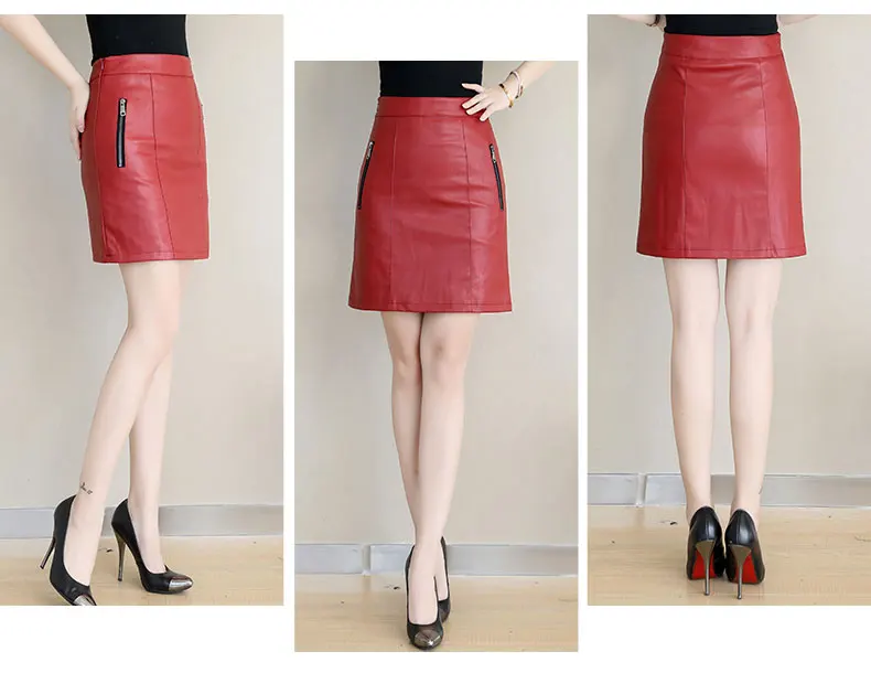 Весенняя кожаная юбка размера плюс 4XL, Женская юбка с высокой талией, сексуальная красная черная однотонная Зимняя юбка-карандаш на молнии, Женская мини-юбка