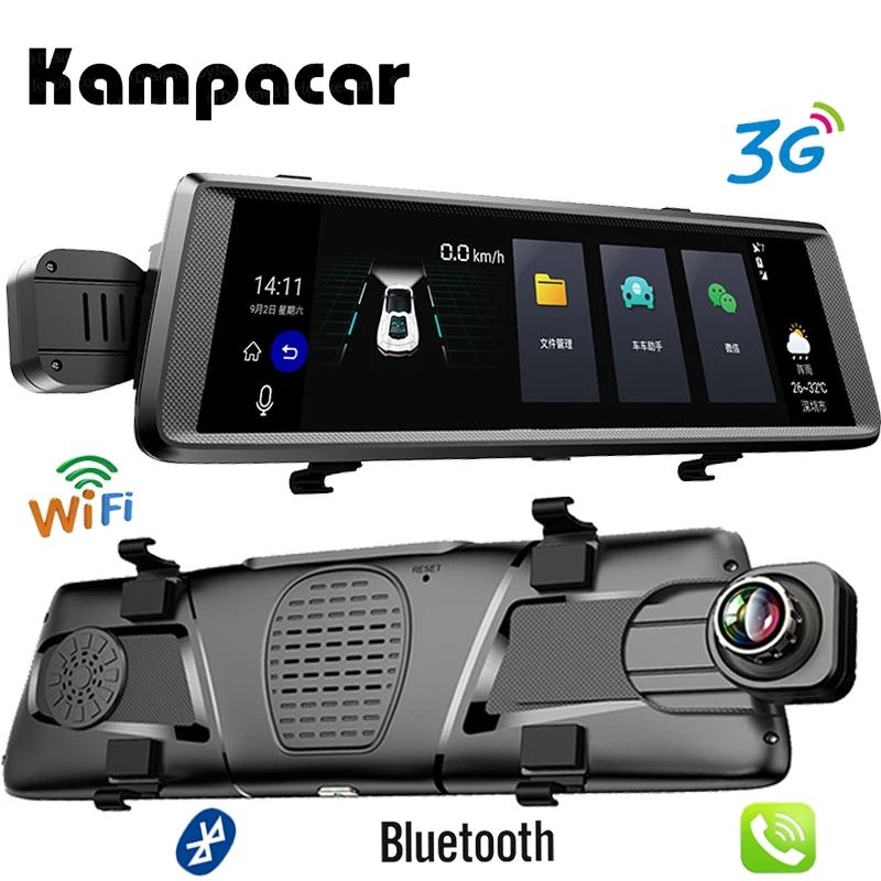 

Kampacar 10" Car Dvr Android 4G Dual Dash Cam Wifi Rear View Camera Mirror GPS Navigation Video Recorder Car Auto Registrar DVRs