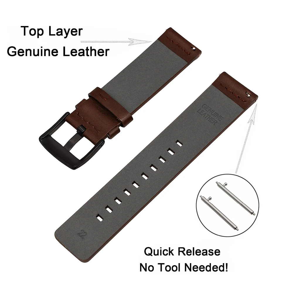 Настоящий классический кожаный ремешок для Xiaomi Huami Amazfit Bip 20 мм 22 мм для samsung Galaxy watch носимый браслет для наручных часов