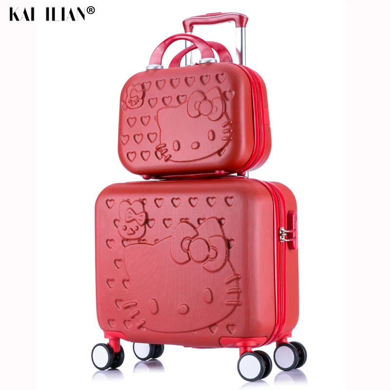 

2PCS/SET Lovely hello Kitty 16 inches girl students trolley case 14inch child cartoon Travel luggage suitcase Boarding box gift