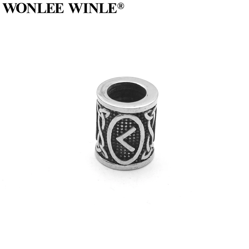 Wonlee Winle 316L нержавеющая сталь 8,2 мм большое отверстие винтажные руны викингов цилиндрические бусы для браслета ювелирных изделий DIY мужчин и женщин