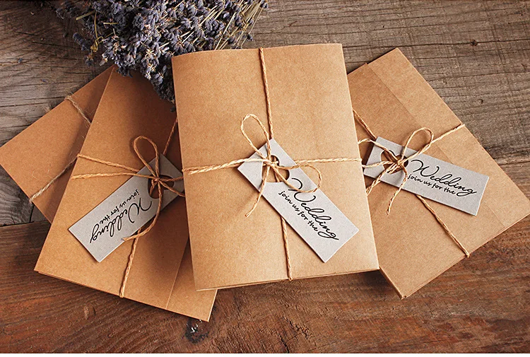  Kraft Pocket Wedding Invitations Rustic Wedding Invites Custom Wording Print - Set of 50 pcs - 32846339094