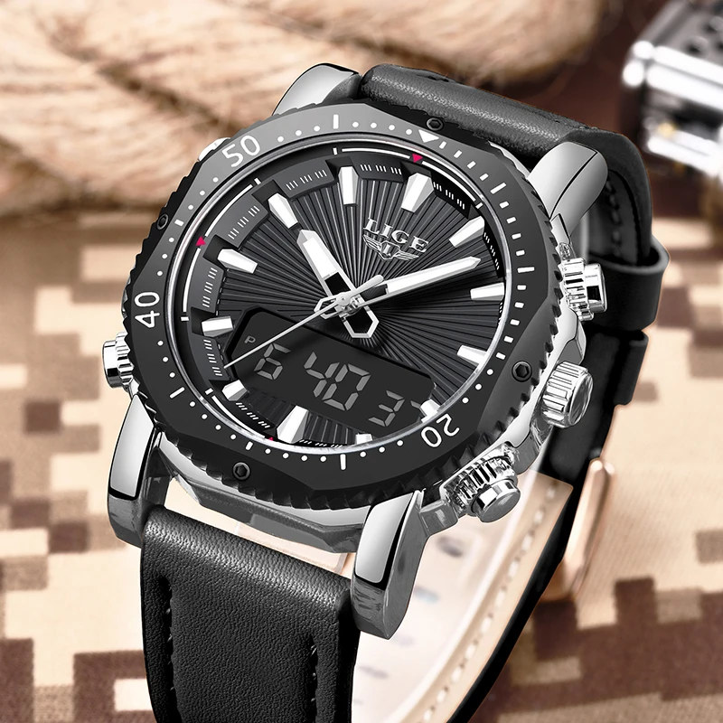 

LIGE Mens Watches Top Brand Luxury Men's Military Sport Watch LED Luminous Waterproof Wrist Watch Quartz Clock Relogio Masculino