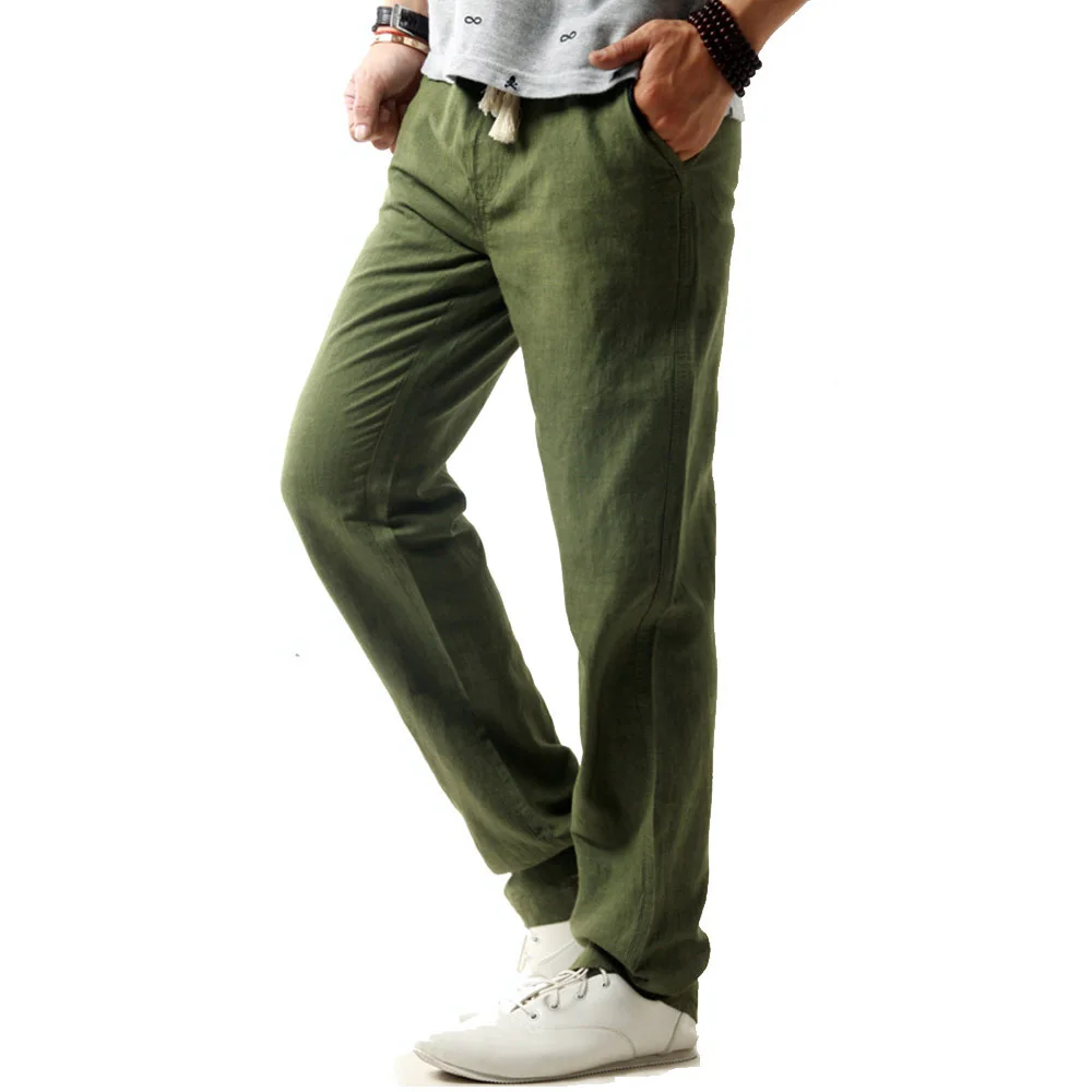 7 цветов хлопок и лен ткань шнурок брюки мужские осенние новые модные свободные движения повседневные брюки