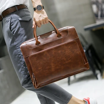 

Brand Men's Briefcase Handbag Crazy Horse Pu Leather Messenger Travel Bag Business Men Tote Bags Man Casual Crossbody Briefcases