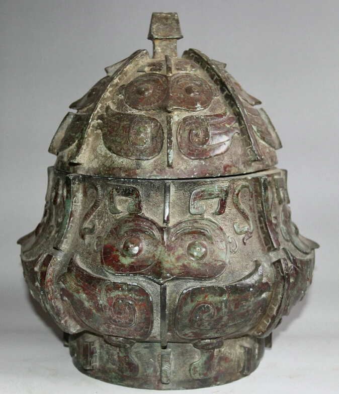 

song voge gem S5579 11" Old Chinese Dynasty palace Bronze Beast Bird food water vessel Pot Jar Crock