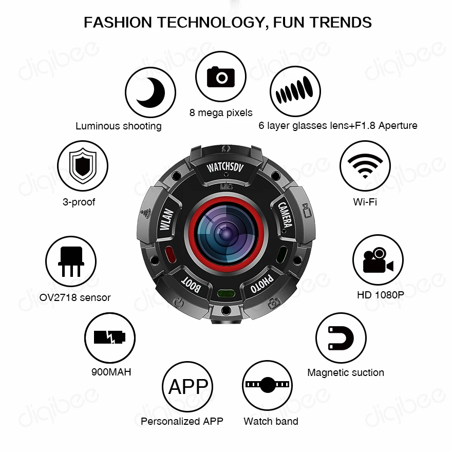Спортивная экшн камера с широким углом обзора Wi Fi IP68 30 м Full HD 1080P|Компактные
