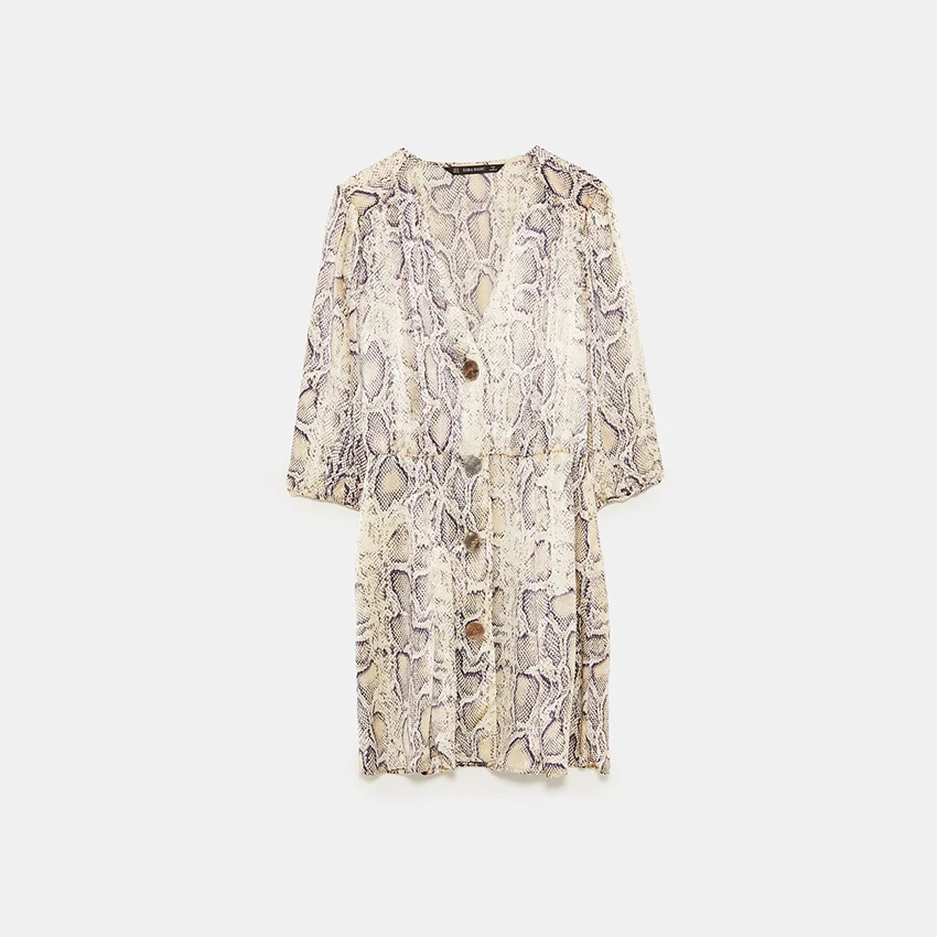 New-High-Street-Women-A-line-Dresses-Snakeskin-Printed-Half-Sleeve-Button-Dress (5)