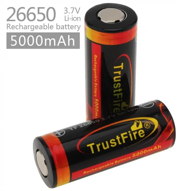 

2pcs 3.7V 26650 5000mAh Rechargeable Li-ion Battery with Protected PCB for LED Flashlights Headlamps
