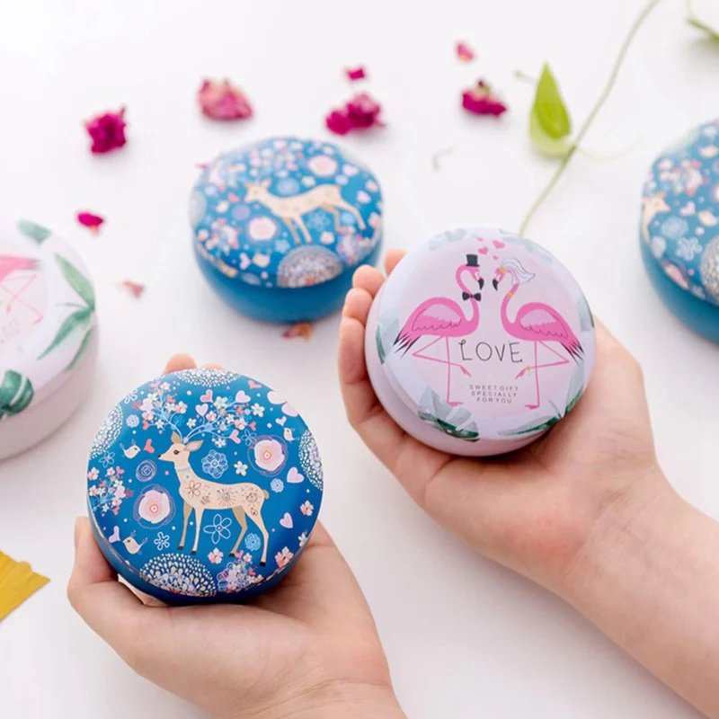 

Gifts Desk Organizer Flamingos Pattern Round Jewelry Cases Animal Storage Case 1 PC Mini Tin Box Storage Boxes Wedding Candy Box