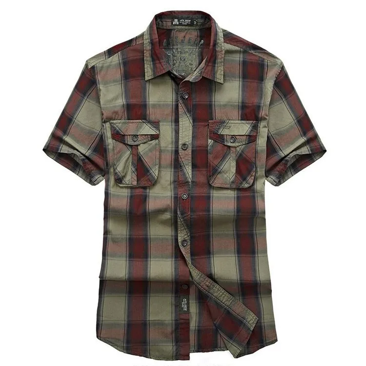 Red Green 2015 Summer Plaids Men Cotton Short Sleeve Dress Shirts Camisa Hombre Breathable Blouse Vestido Men Clothes Casual 3XL