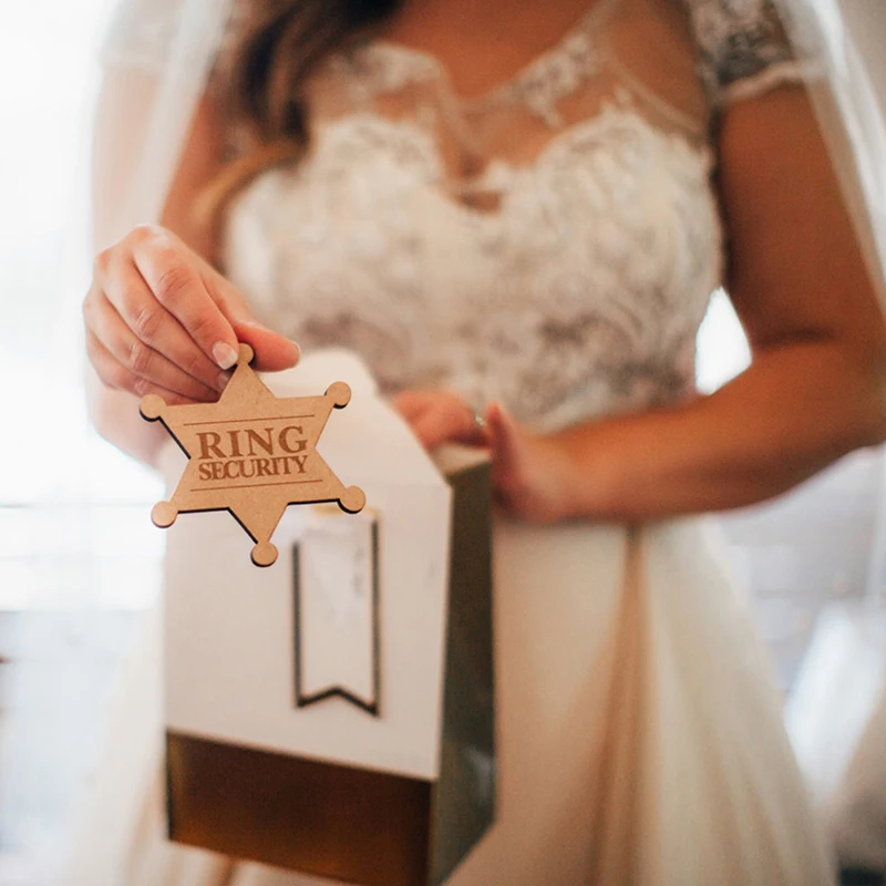 

"Ring Security" Wooden Ring Bearer Badge Gift for Bridal Party Ringbearer Accessory Engraved Badge for Wedding Ceremony