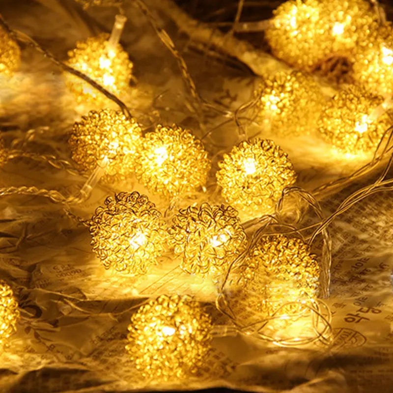 2.5M/5M Romantic Metal Ball String Light Warm White LED String Lamp For Christmas Holiday Wedding Party Home Decoration