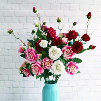 

5pcs Velvet Rose Long Stem Fake Roses Artificial Flower 6 heads for Wedding Party Centerpieces Artificial Decorative Flowers