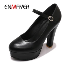 ENMAYER Women High Heels Female Pumps Spring Sweet Platform Shoes Round toe Big size 34-43 Metal Buckle Strap Causal shoes CR167 цена ENMAYER Women High Heels Female Pumps Spring Sweet Platform Shoes Round toe Big size 34-43 Metal Buckle Strap Causal shoes CR167 цены онлайн