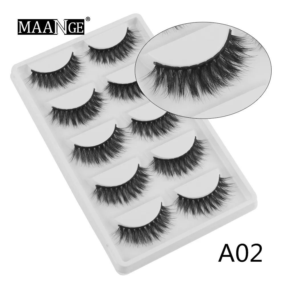 

MAANGE 5Pairs/Pack Thick Beauty Dramatic Lashes Natural Long 3D Soft Mink Reusable 100% Handmade Extension Make Up Beauty Tools